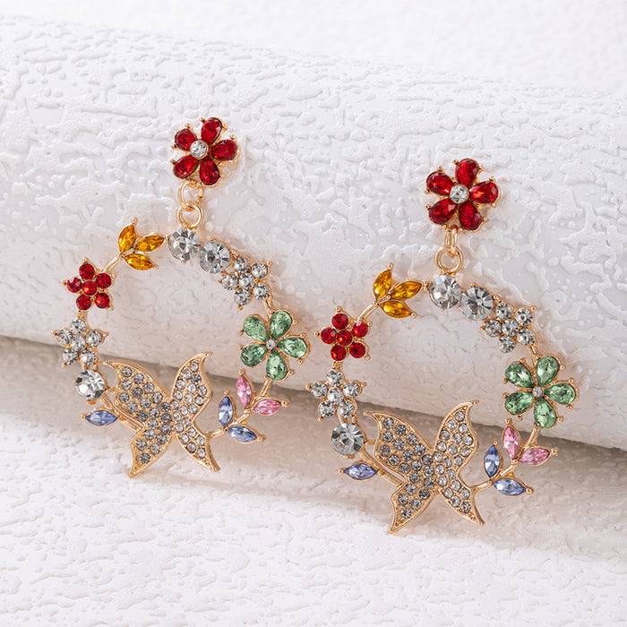 Colorful flower butterfly diamond earrings geometric wreath earrings