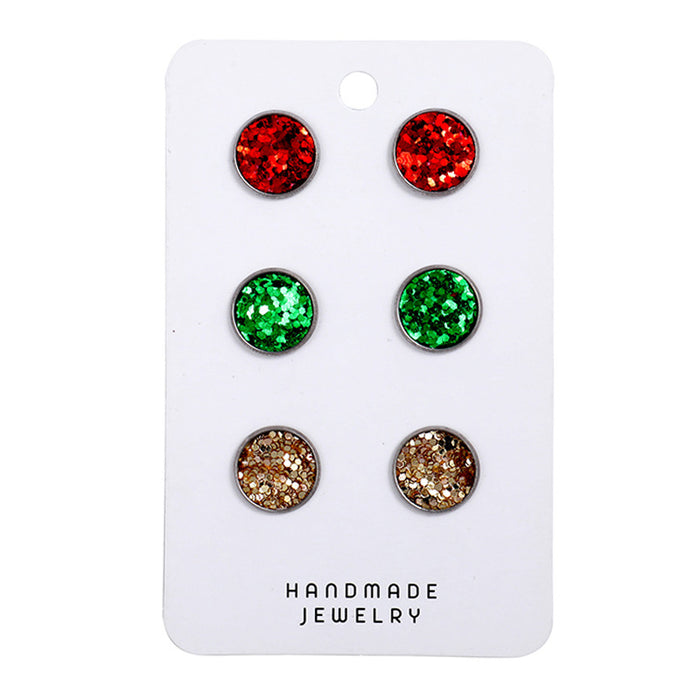 Christmas Glitter Leather Stud Earrings with Unique Holiday Design