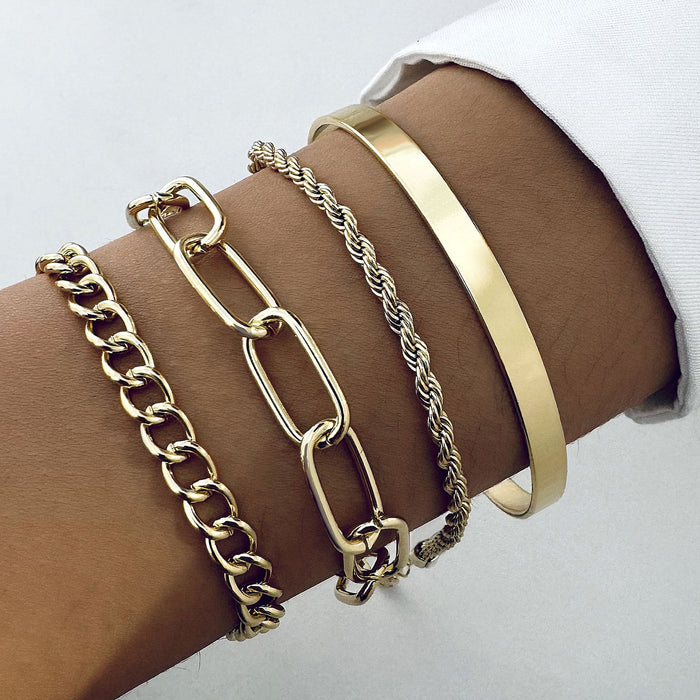 Chunky Chain Bracelet Set - Four-Piece Minimalist Jewelry