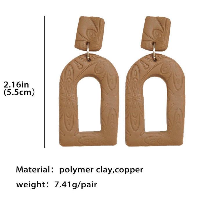 Handmade Morandi Color Clay Earrings - Geometric Embossed Design for a Vacation Look - wallojewerly 