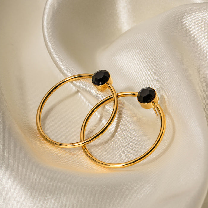 High-End Design 18K Gold Plated Stainless Steel Faceted Hoop Earrings - Popular Titanium Steel Jewelry for Wholesale