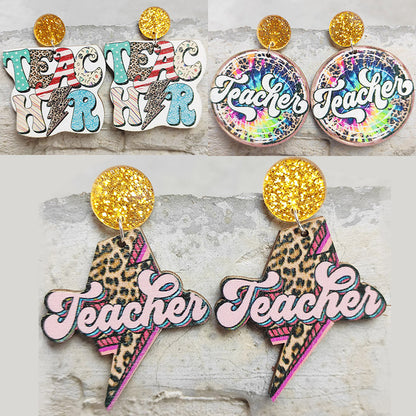 Wooden Teacher Letter Earrings