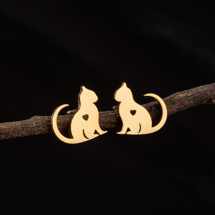 Pendientes asimétricos de acero inoxidable con forma de gato y perro: joyas de animales adorables y divertidas