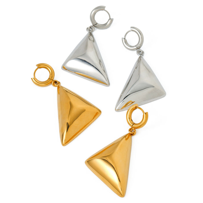 18K Gold Plated Stainless Steel Triangle Pendant Earrings - Trendy Design for 2023