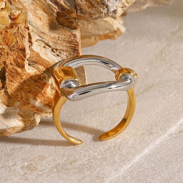 Stainless steel gold and silver contrasting letter open ring