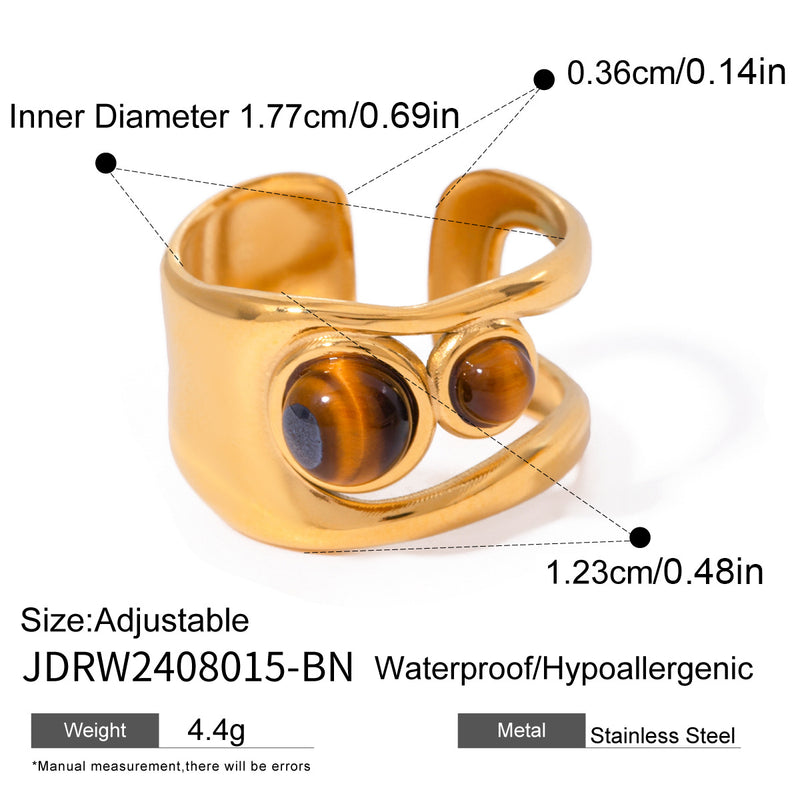 Anillo de Acero Inoxidable con Ojo de Tigre de Piedra Natural