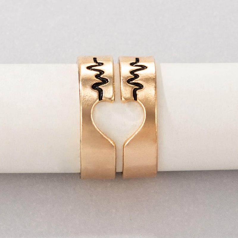 Love Couple Geometric Letter Ring Set