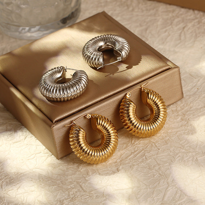 Threaded stainless steel hollow earrings 18K gold vintage earrings