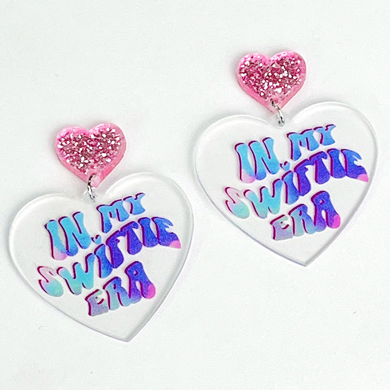 Valentine's Day lover shiny pink butterfly heart transparent acrylic earrings - wallojewerly 