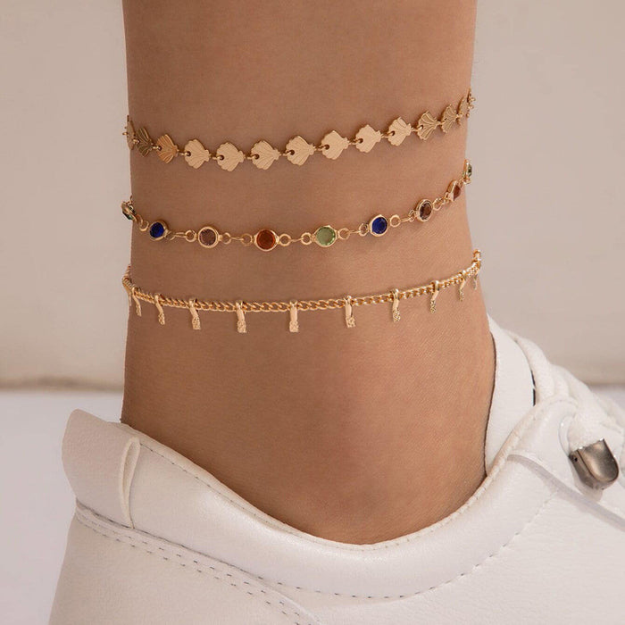 Multi-Layer Beaded Anklet Set - Daisy Shell Foot Jewelry