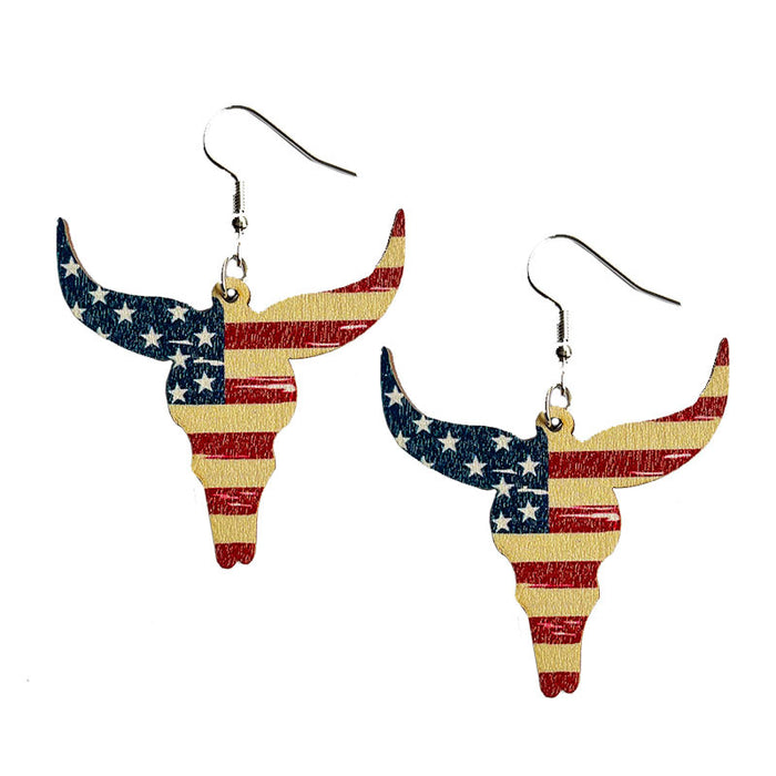 Independence Day Earrings with Western Cowboy Boots and Bullhead Designs