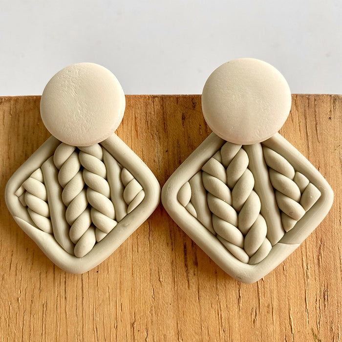 Handmade Geometric Clay Earrings - Artistic Woven Texture Circle Design