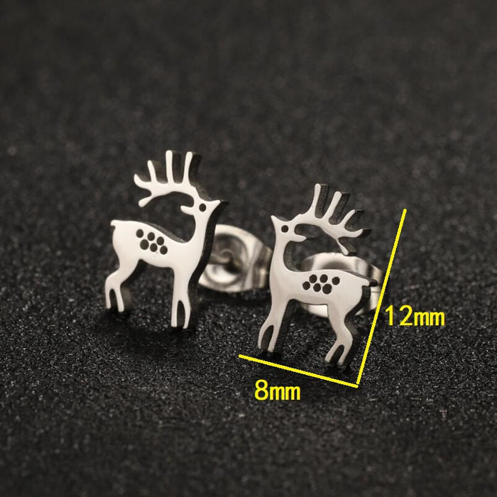 Christmas Reindeer Stainless Steel Stud Earrings - Elegant Mini Animal Jewelry