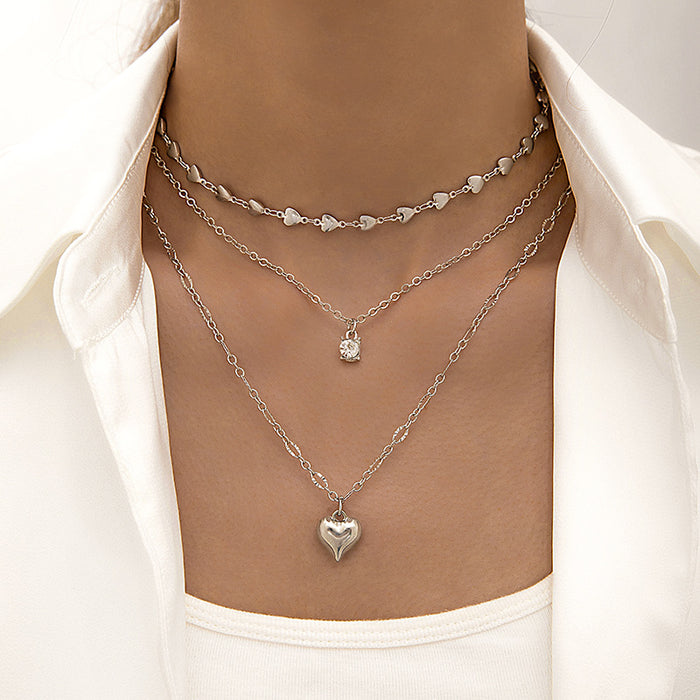 Heart Geometric Layered Bracelet Necklace Set - Simple Fashion Jewelry