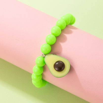 Cute Kids’ Resin Flower Beaded Bracelet - Avocado Pendant Beaded Bracelet