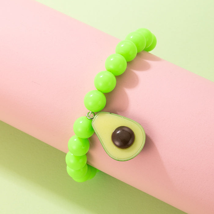 Cute Kids’ Resin Flower Beaded Bracelet - Avocado Pendant Beaded Bracelet