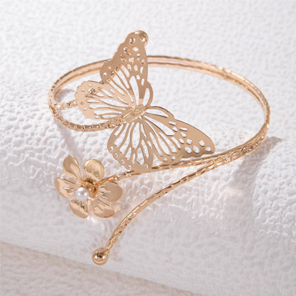 Exaggerated flower bracelet metal hollow butterfly open arm bracelet jewelry