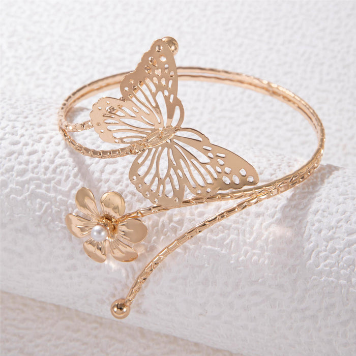 Exaggerated flower bracelet metal hollow butterfly open arm bracelet jewelry