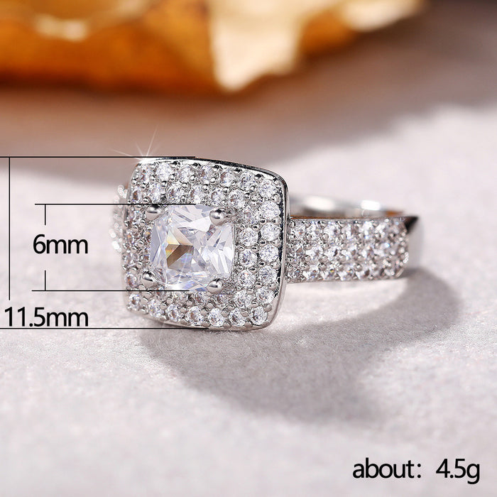 Anillo de compromiso de lujo con diamante y circonita cuadrada de princesa con microincrustaciones de diamantes