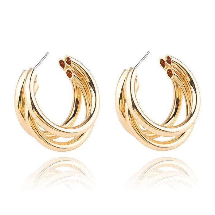 Hollow round earrings light luxury 18K earrings