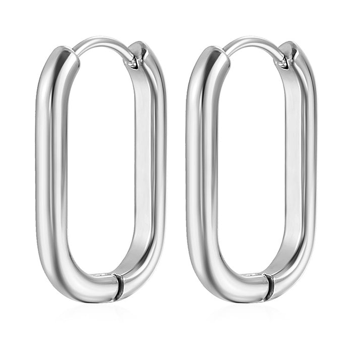 Oval stainless steel earrings three-dimensional 18K gold earrings