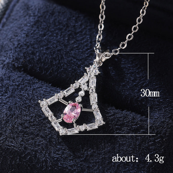 Korean pink diamond zircon pendant women's clavicle necklace