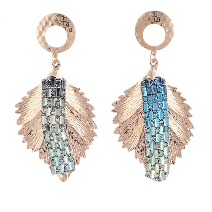 Colorful Feather Tassel Earrings - Exaggerated Rhinestone Dangles for Fall and Winter