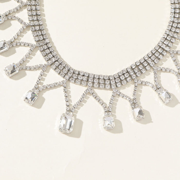 Minimalist Rhinestone Necklace Set - Vintage Style with Geometric Details