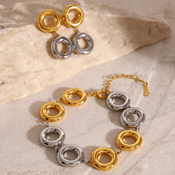 Gold and silver color matching circle bracelet, fashion titanium steel, non-fading earrings jewelry