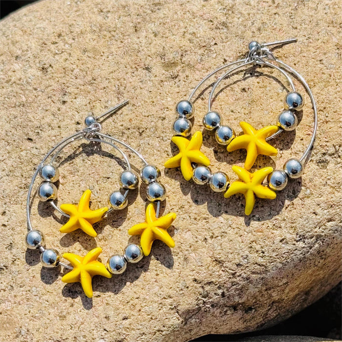 Pendientes de aro con cuentas deslizantes de playa con forma de estrella de mar