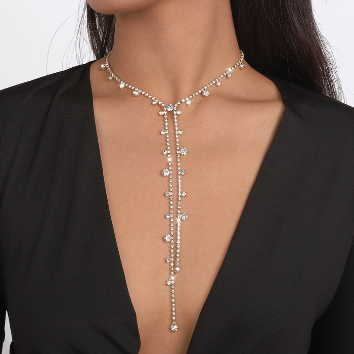 Collar largo con borlas y diamantes de imitación: gargantilla única con un diseño irregular para mujeres