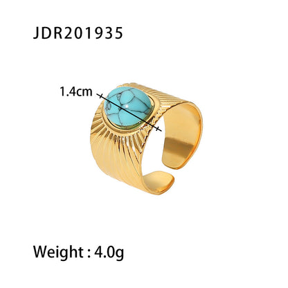 18K Gold Stainless Steel Round Zircon Ring with Weave Design