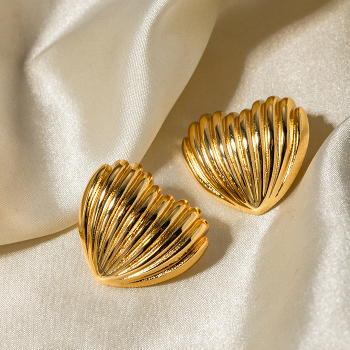 18K Gold Plated Stainless Steel Heart Stripe Earrings - Trendy Heart-Shaped Line Titanium Steel Jewelry