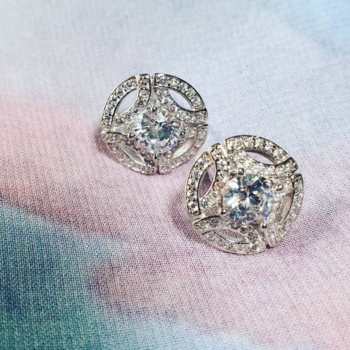 Small hollow zircon earrings geometric earrings