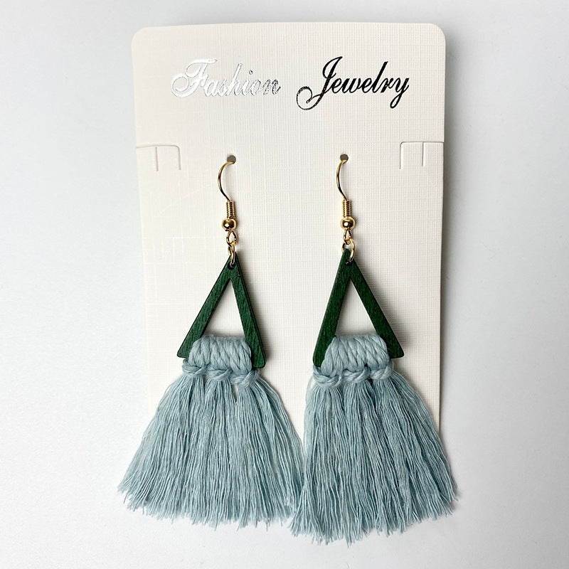 Bohemian Tassel Earrings with Wooden Design for Wedding and Gifts