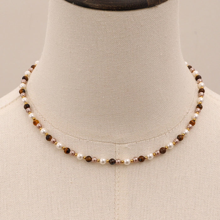 Tiger eye pearl clavicle necklace, Bohemian style high-end design