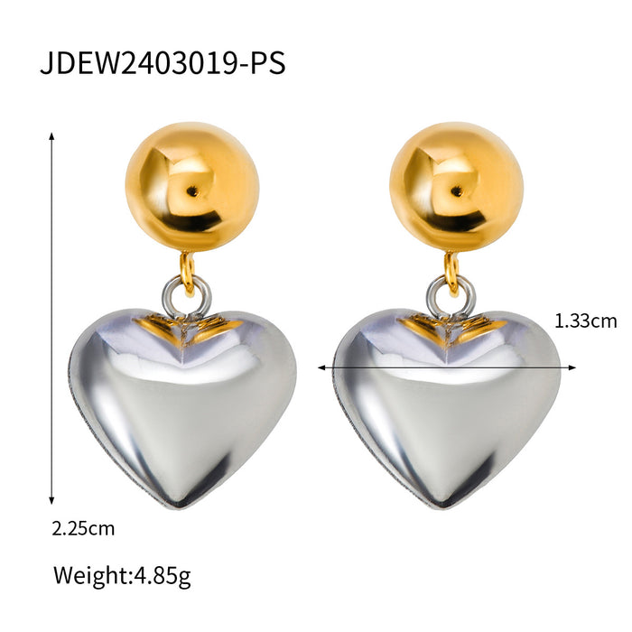 Pendientes asimétricos de acero inoxidable y oro de 18 quilates con forma de corazón: joyas con un diseño único en dos tonos