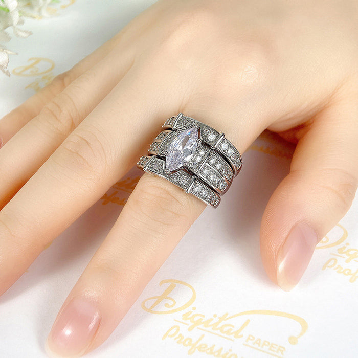 High-end three-set ring European and American fashion set ring luxury inlaid with horse eye zircon