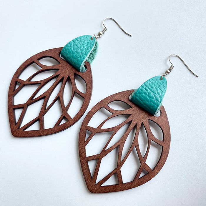 Wooden hollow leaf earrings