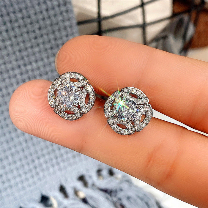 Small hollow zircon earrings geometric earrings