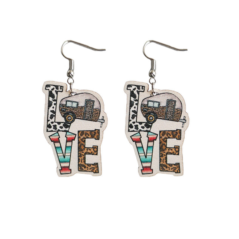 Wooden love letter earrings