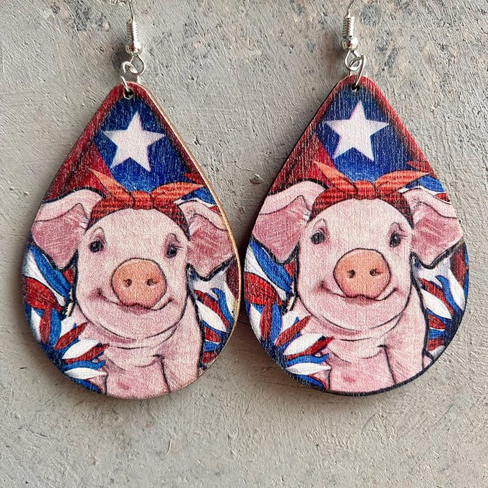 Wooden patriotic cow earrings