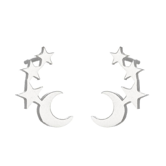 Pendientes de acero inoxidable con forma de estrella y luna: joyas geométricas sencillas y elegantes