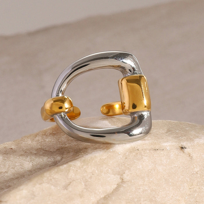 Stainless steel gold and silver contrasting letter open ring