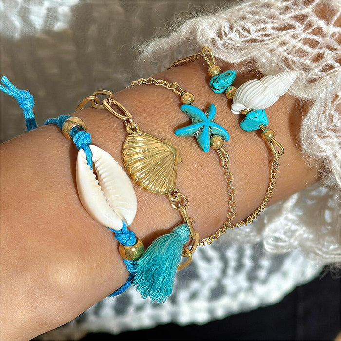 Bohemian Shell and Starfish Bracelet Set – Beachy Layered Jewelry