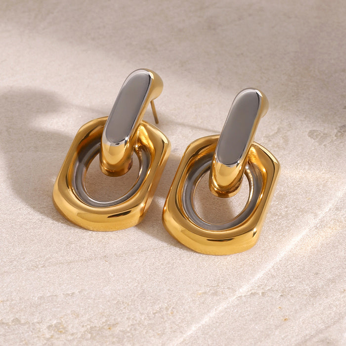 Stainless steel contrast color hoop earrings, 18K gold-plated earrings