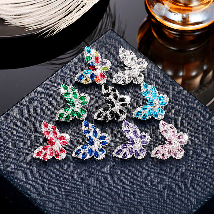 Butterfly zircon earrings niche light luxury earrings