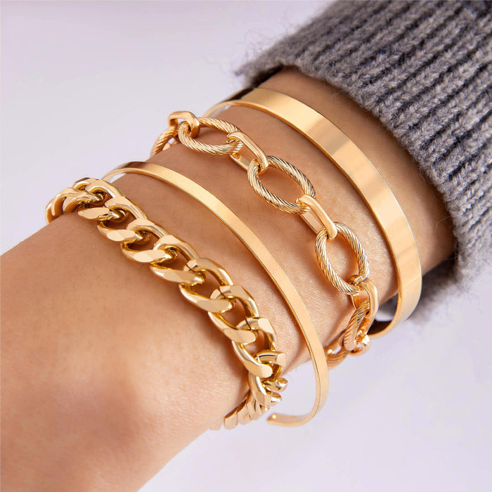 Wide Band Cuff Bracelet Set – Gold-Toned Statement Jewelry