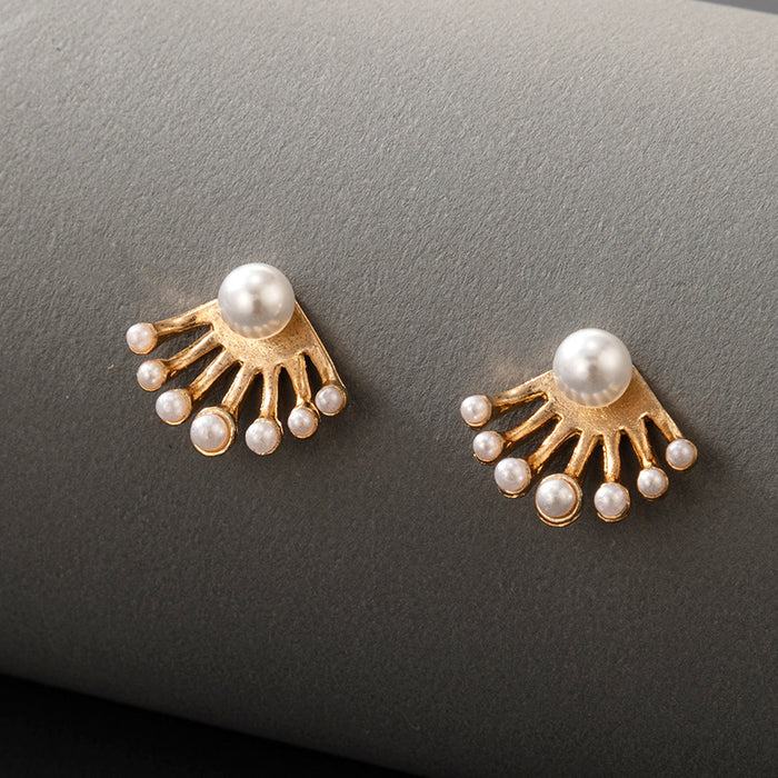 Pearl heart earrings light luxury diamond stud earrings