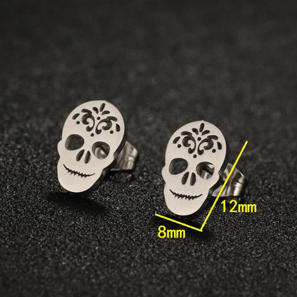 Mini funny earrings, European and American Christmas Halloween stainless steel pumpkin skull spider earrings wholesale